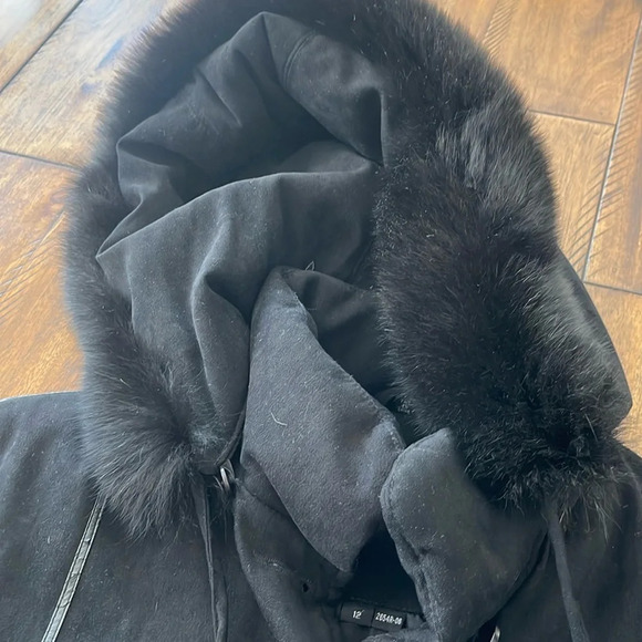 Nuage Full Length Black faux fur Hooded Coat size large fully lined - Picture 8 of 16